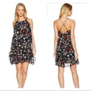 BCBGMaxAzria Spaghetti Strap Criss Cross Floral Ruffle Slip Dress Size Small